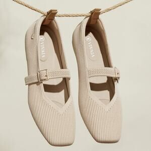 Vivaia Margot Mary Jane Comfort Old Money Washable Arch Support Flats Almond 9